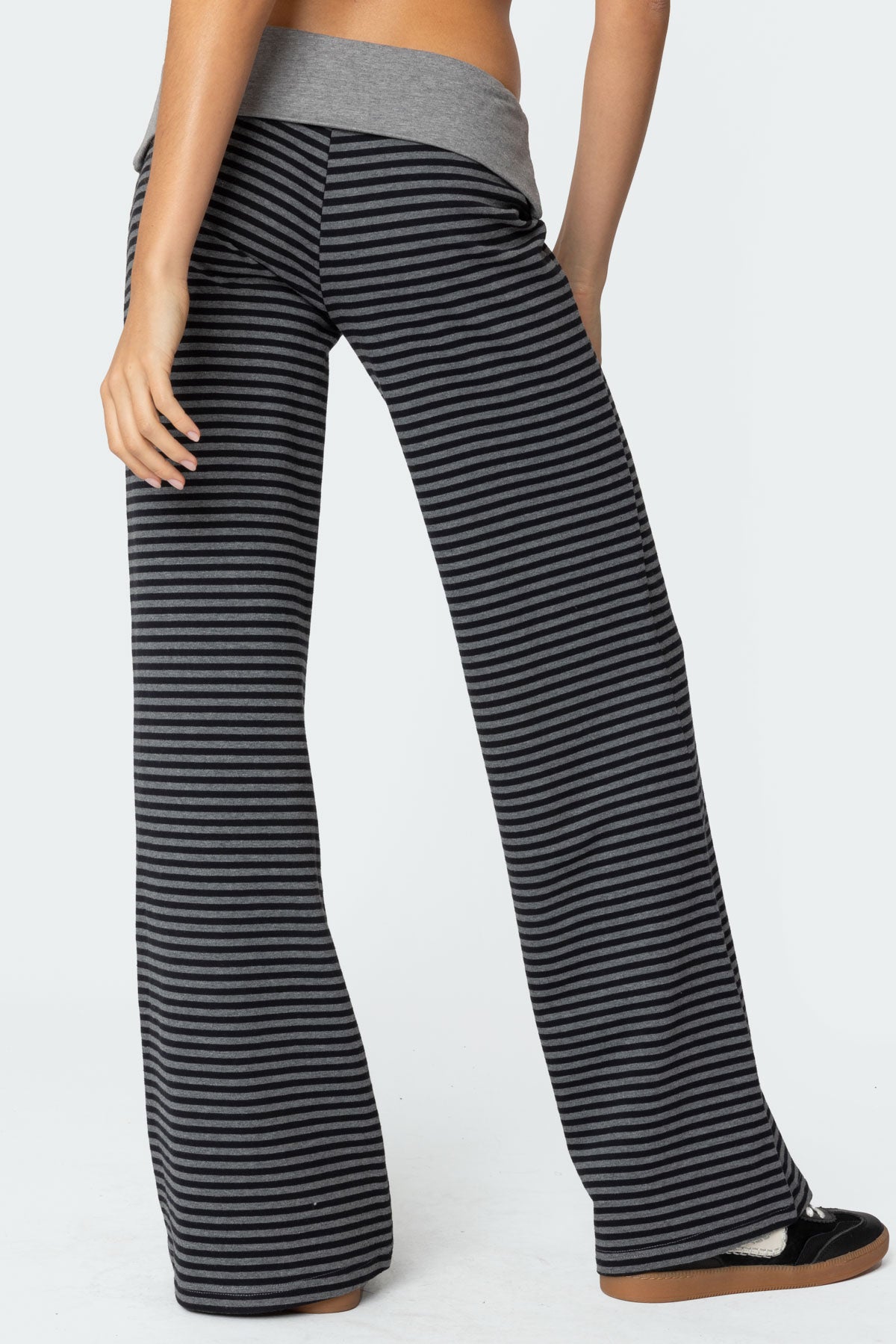 Meggy Striped Foldover Pants - BLACK AND GRAY