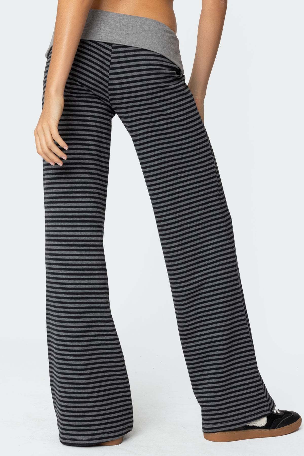 Meggy Striped Foldover Pants - BLACK AND GRAY