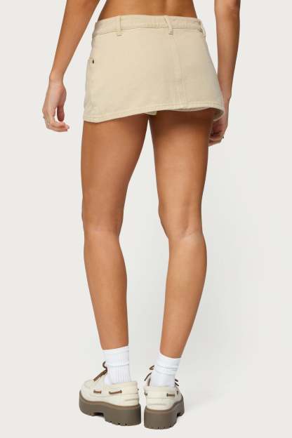 Camelia Denim Mini Skort - BEIGE