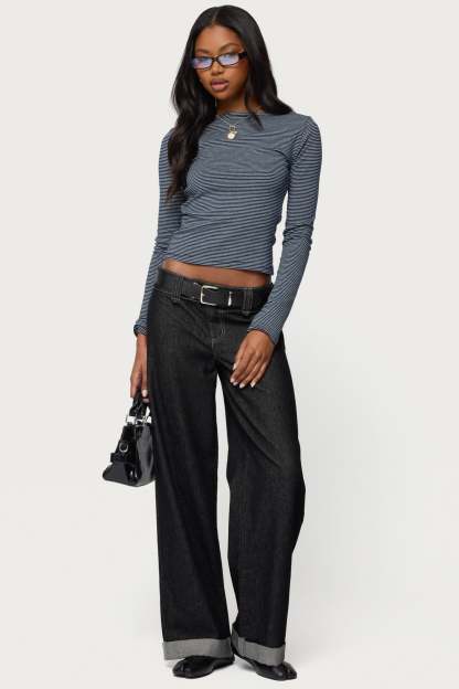 Loria Striped Boat Neck Top - NAVY-AND-WHITE