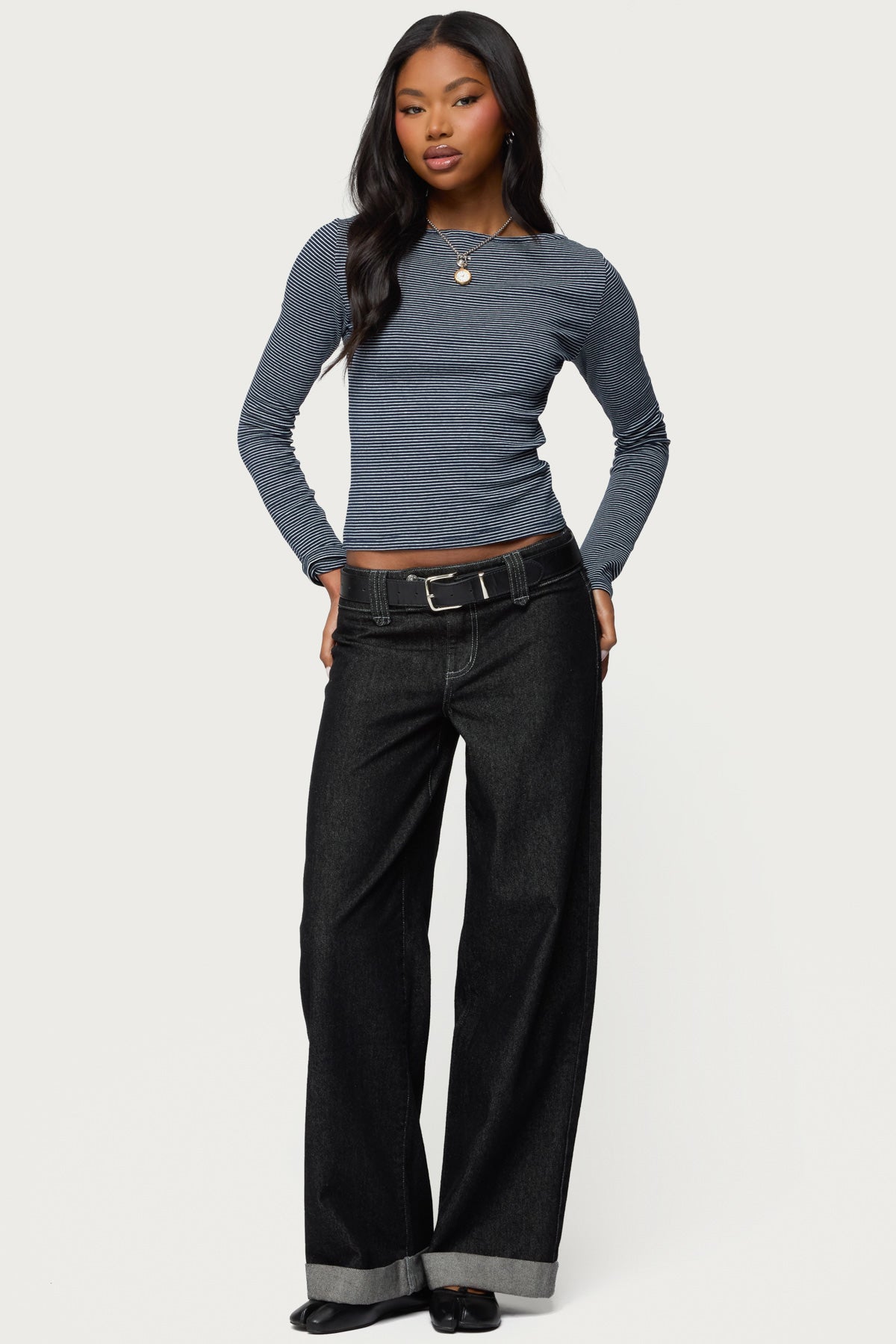 Loria Striped Boat Neck Top - NAVY-AND-WHITE