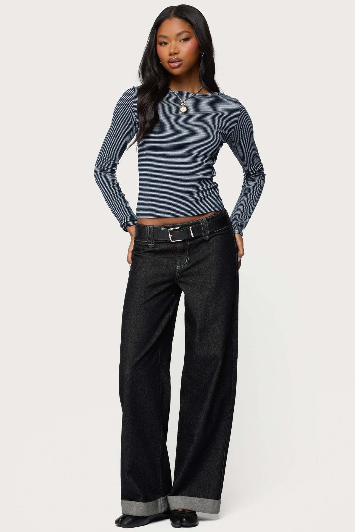 Loria Striped Boat Neck Top - NAVY-AND-WHITE