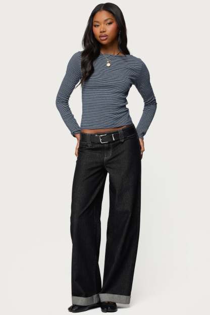 Loria Striped Boat Neck Top - NAVY-AND-WHITE