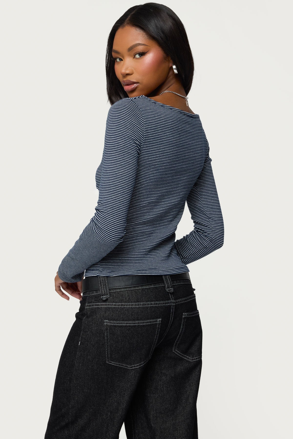 Loria Striped Boat Neck Top - NAVY-AND-WHITE