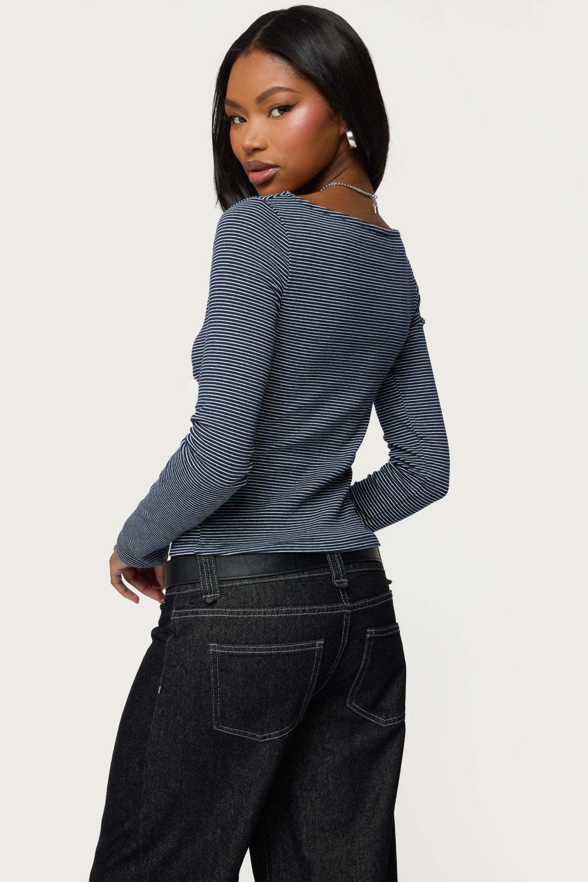Loria Striped Boat Neck Top - NAVY-AND-WHITE