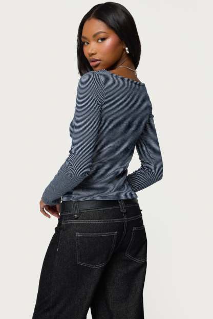 Loria Striped Boat Neck Top - NAVY-AND-WHITE