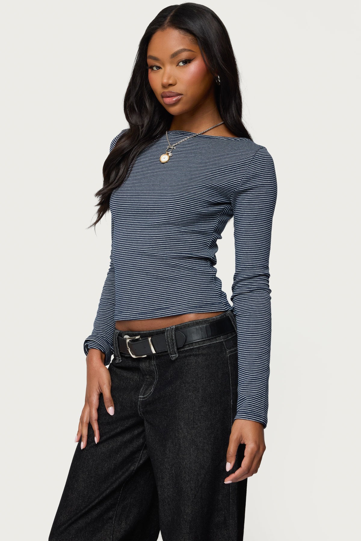 Loria Striped Boat Neck Top - NAVY-AND-WHITE
