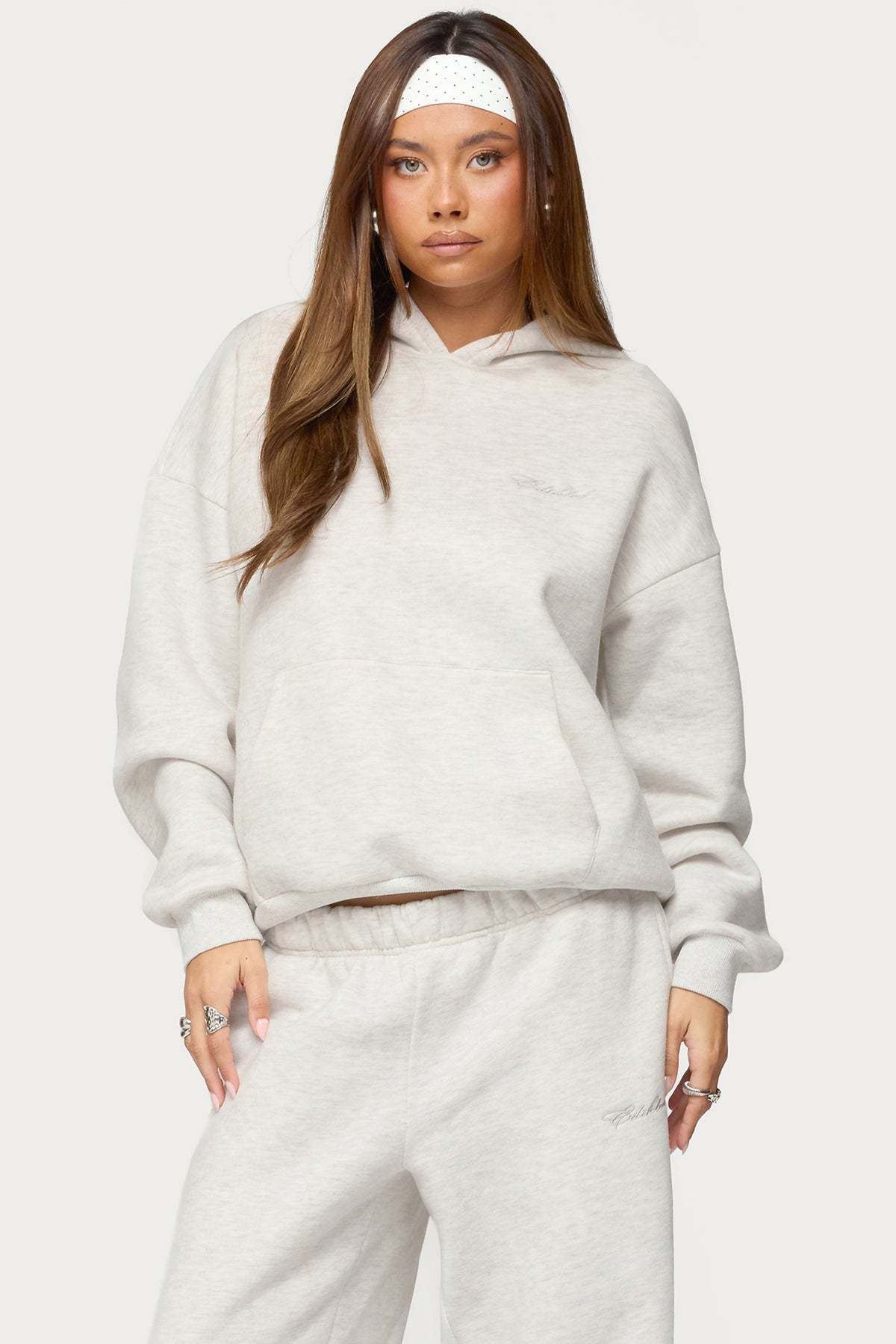 Basic Girl Oversized Edikted Hoodie - LIGHT-GRAY-MELANGE