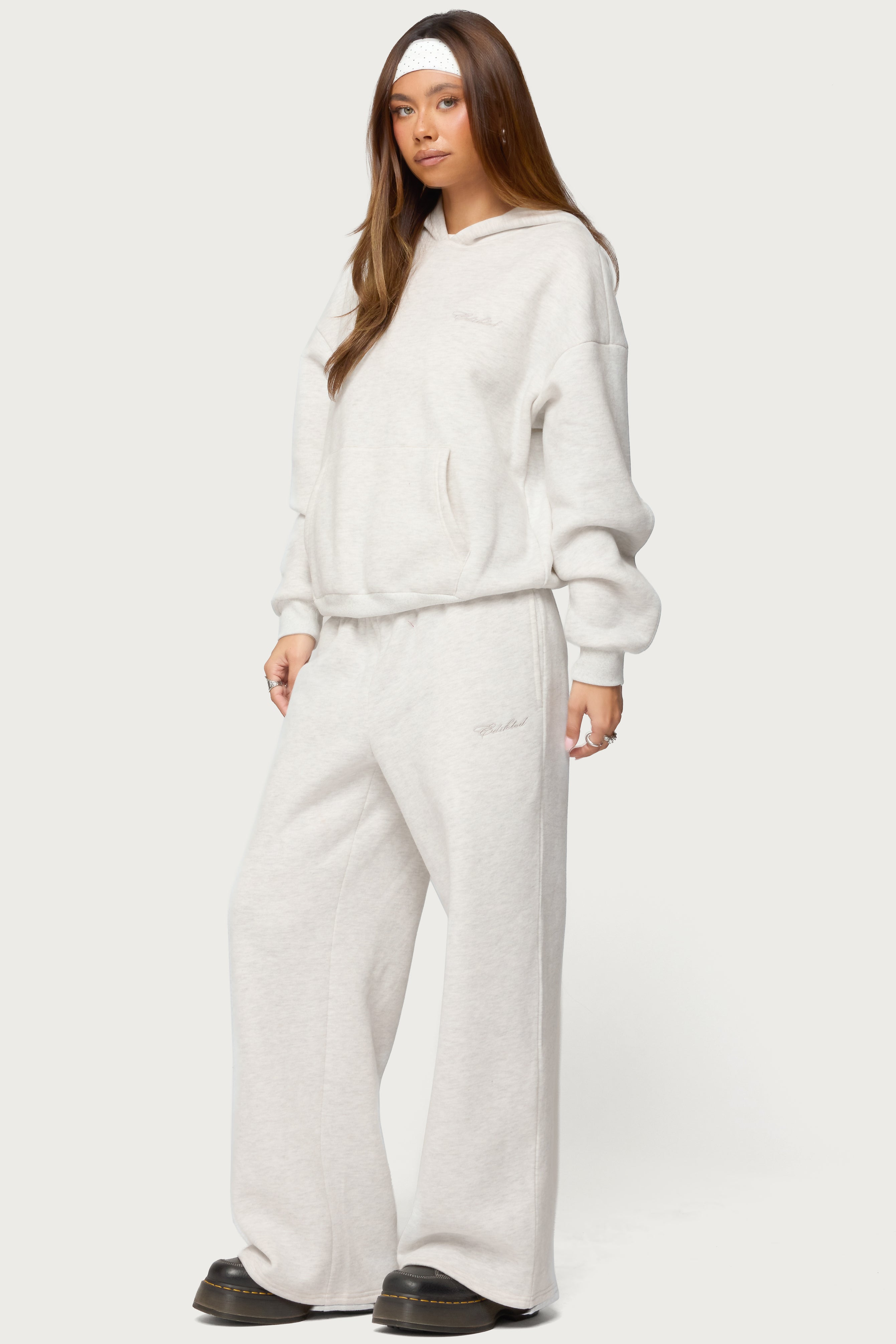 Basic Girl Wide Leg Edikted Sweatpants - LIGHT-GRAY-MELANGE