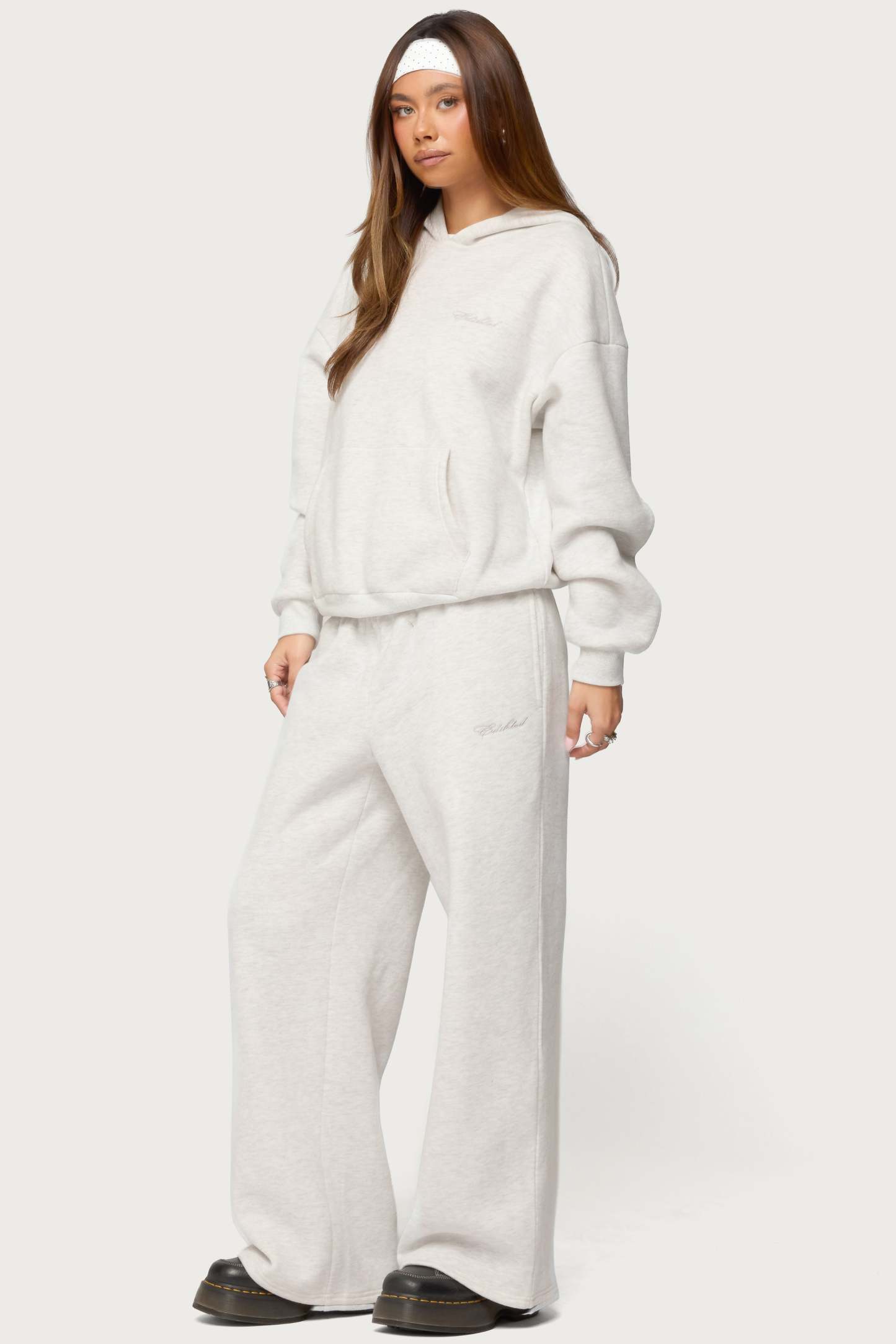 Basic Girl Wide Leg Edikted Sweatpants - LIGHT-GRAY-MELANGE