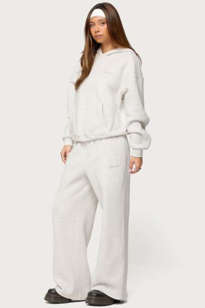Basic Girl Wide Leg Edikted Sweatpants - LIGHT-GRAY-MELANGE