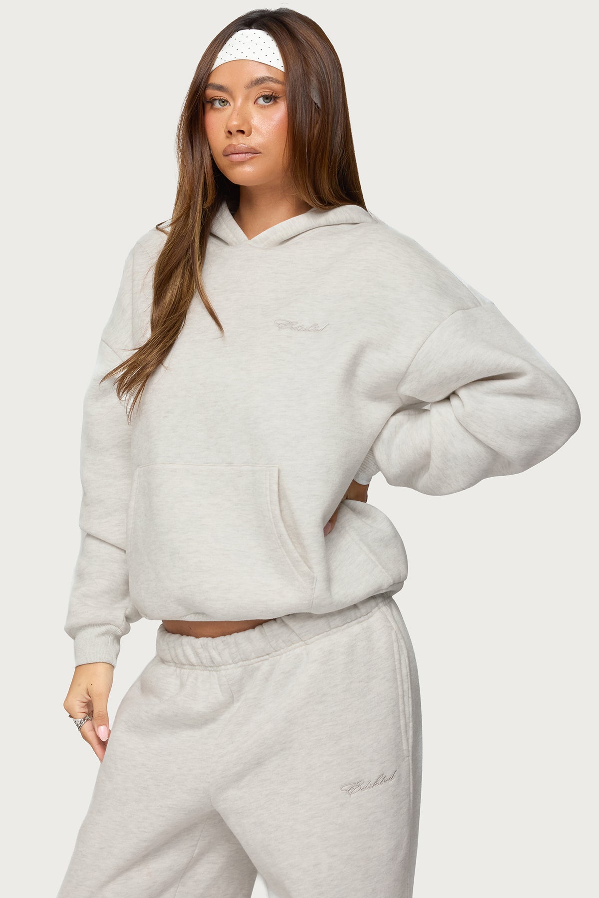 Basic Girl Oversized Edikted Hoodie - LIGHT-GRAY-MELANGE