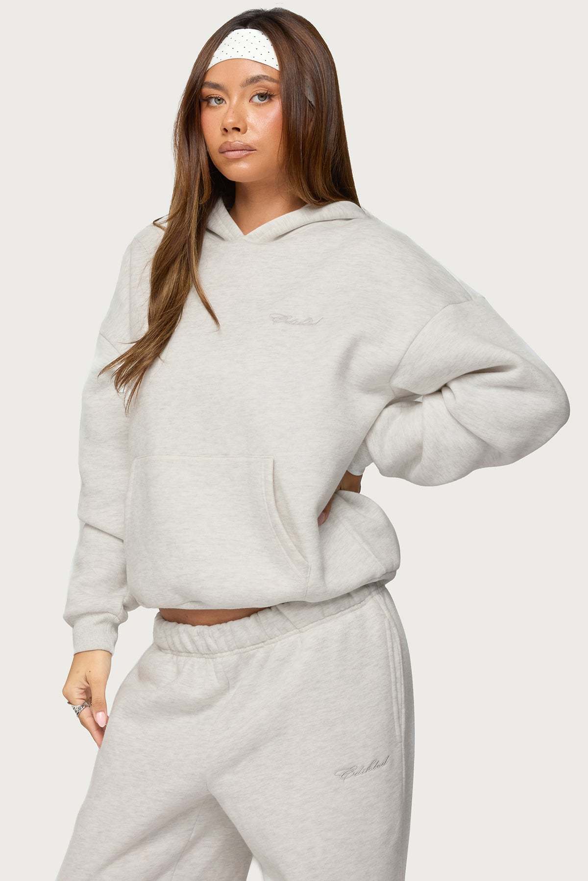 Basic Girl Oversized Edikted Hoodie - LIGHT-GRAY-MELANGE