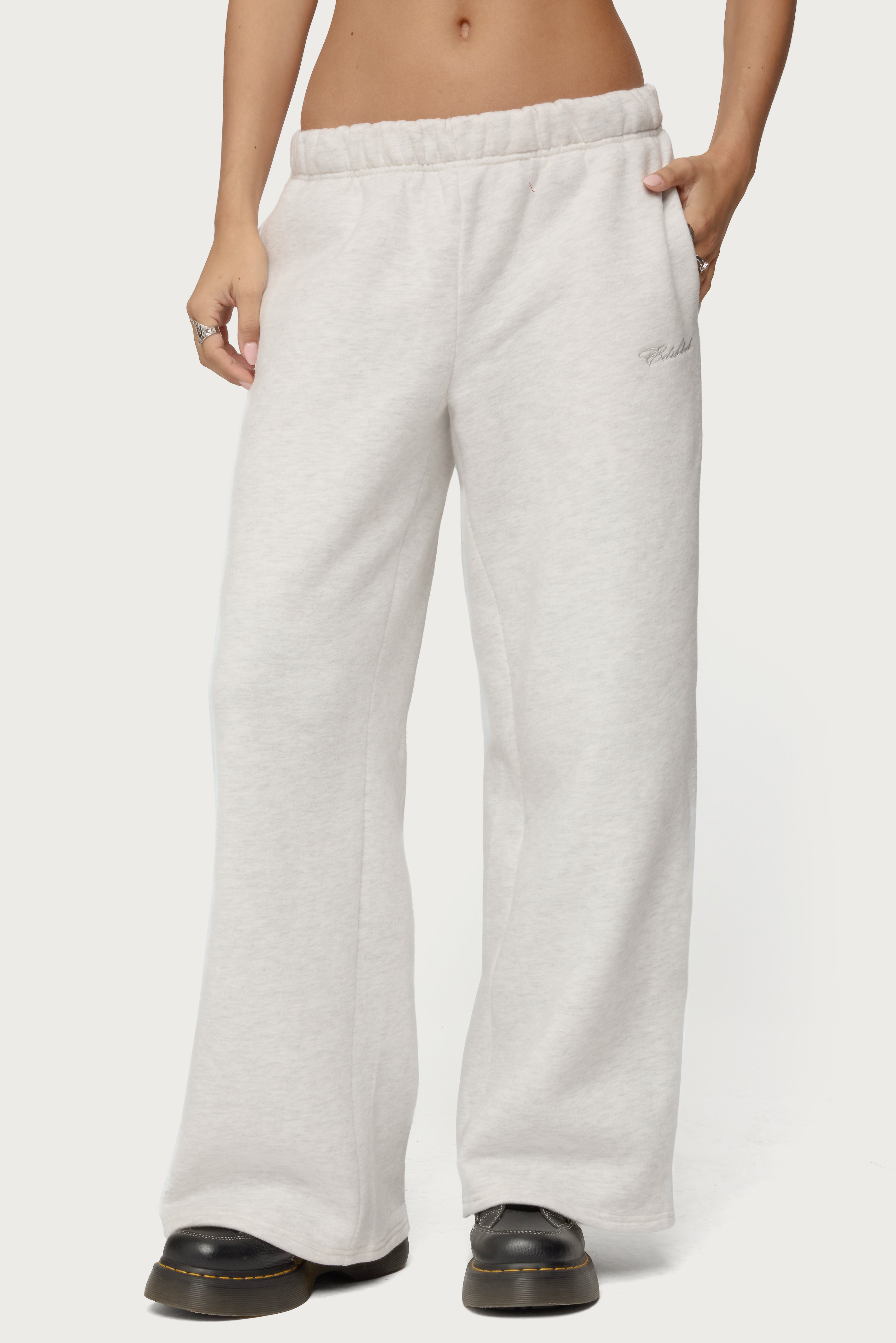 Basic Girl Wide Leg Edikted Sweatpants - LIGHT-GRAY-MELANGE