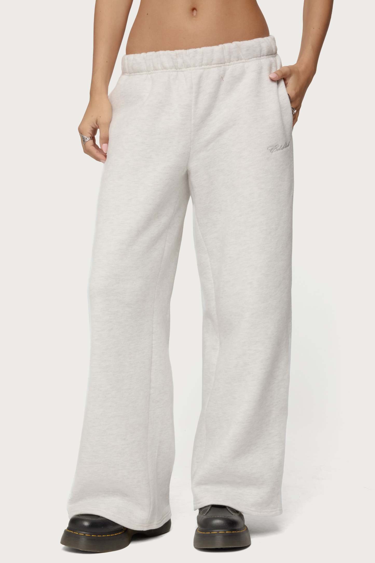 Basic Girl Wide Leg Edikted Sweatpants - LIGHT-GRAY-MELANGE