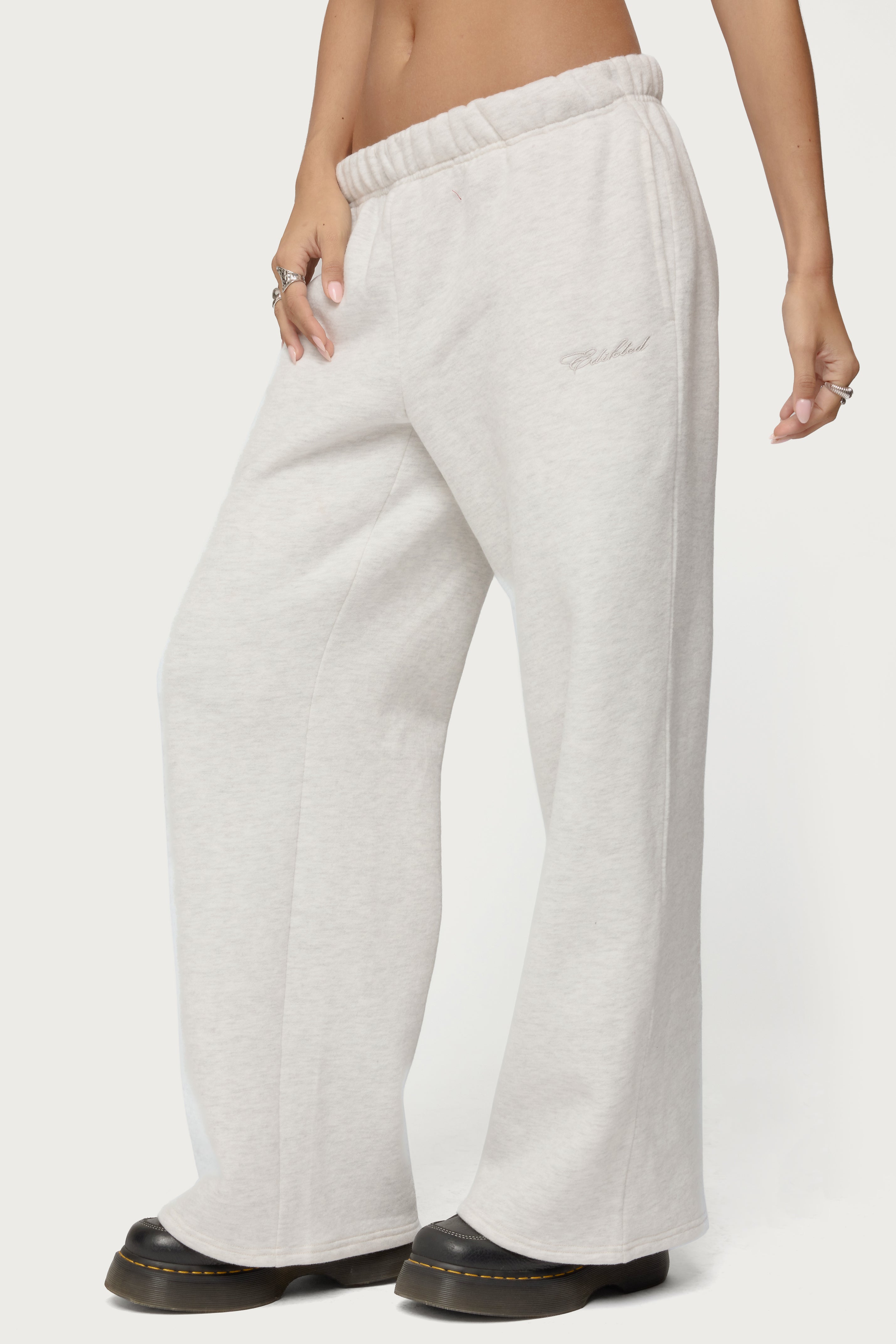 Basic Girl Wide Leg Edikted Sweatpants - LIGHT-GRAY-MELANGE