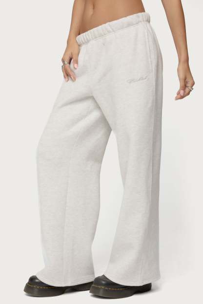 Basic Girl Wide Leg Edikted Sweatpants - LIGHT-GRAY-MELANGE