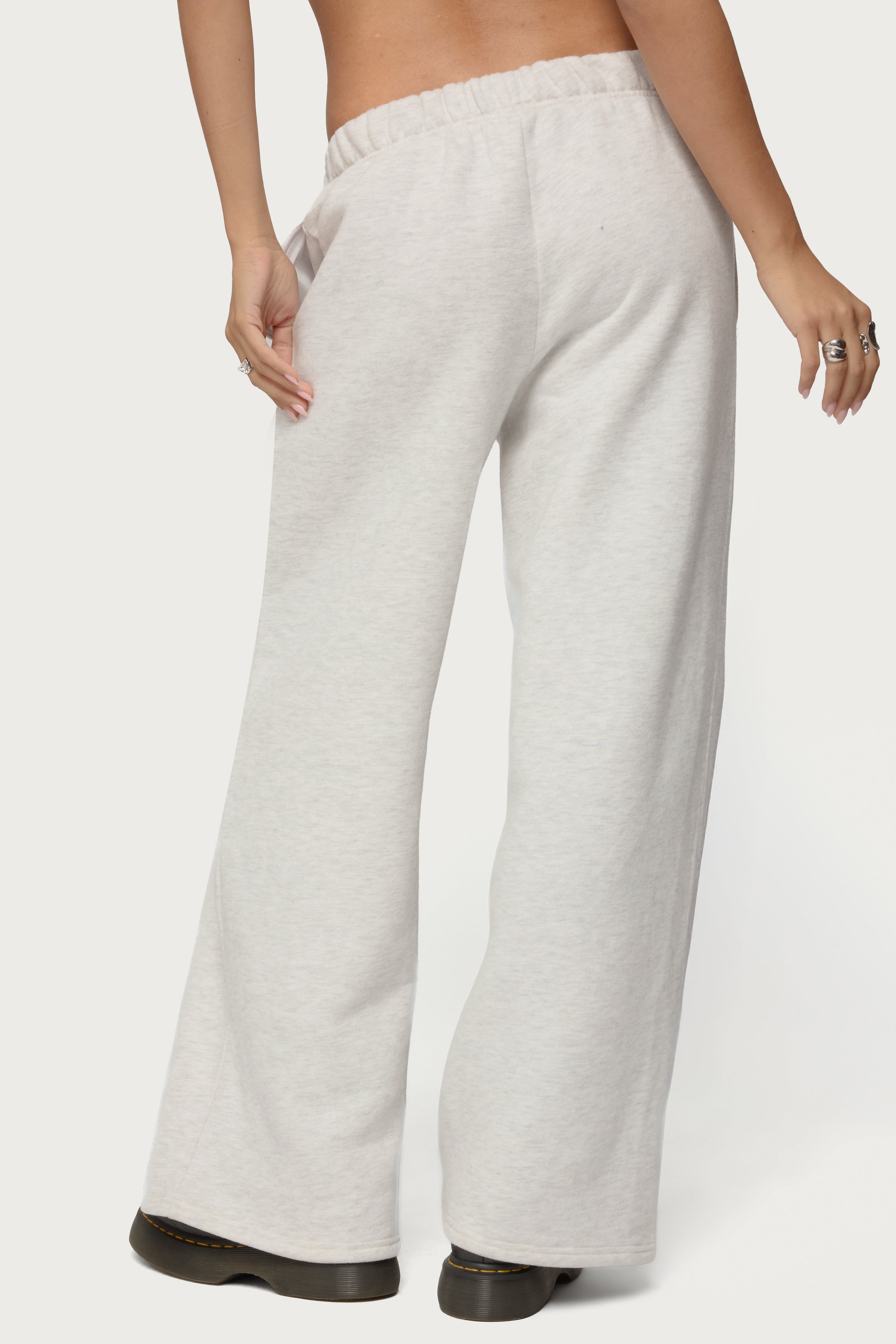 Basic Girl Wide Leg Edikted Sweatpants - LIGHT-GRAY-MELANGE