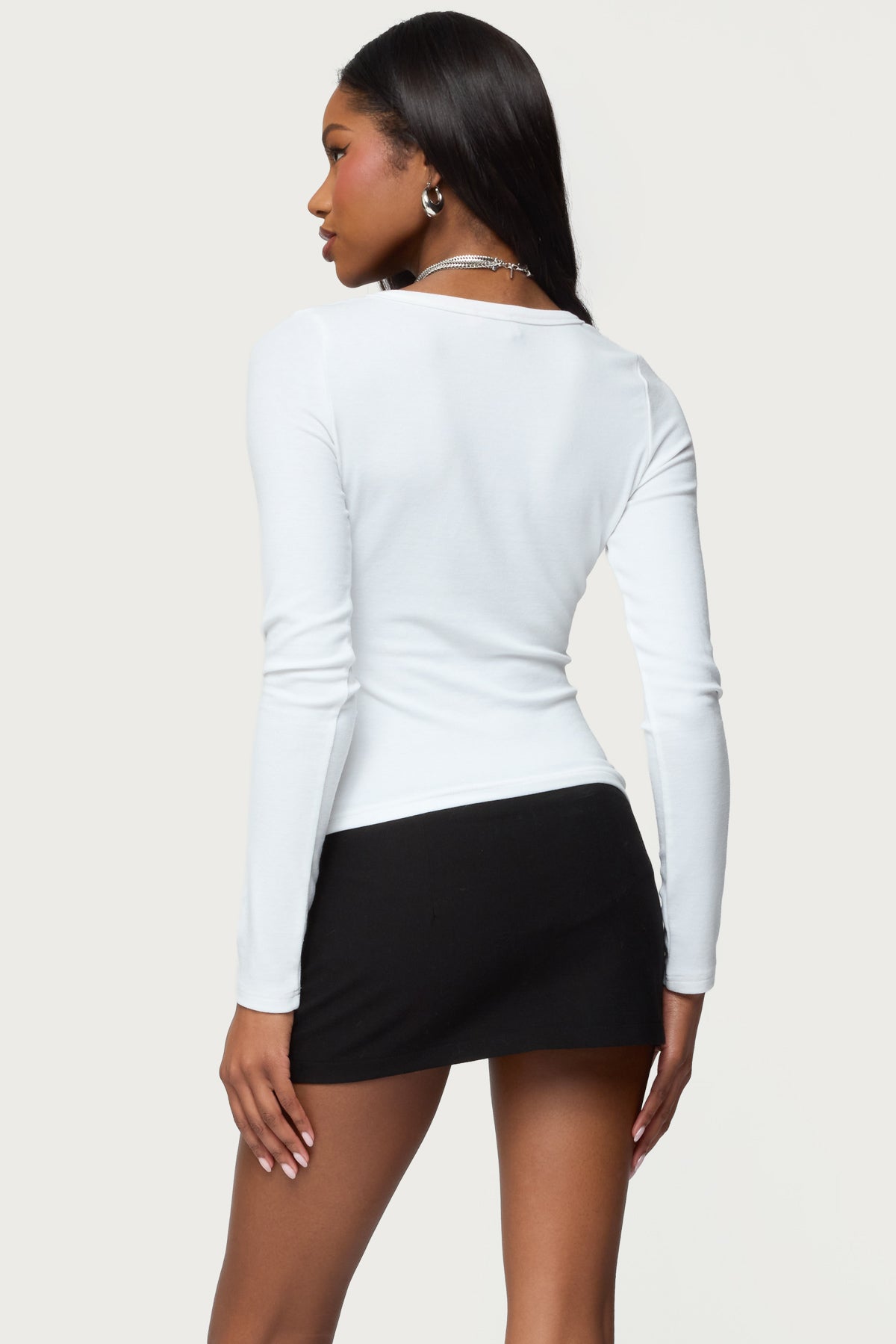 Doron V Neck Long Sleeve Top - WHITE