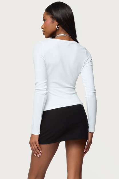 Doron V Neck Long Sleeve Top - WHITE