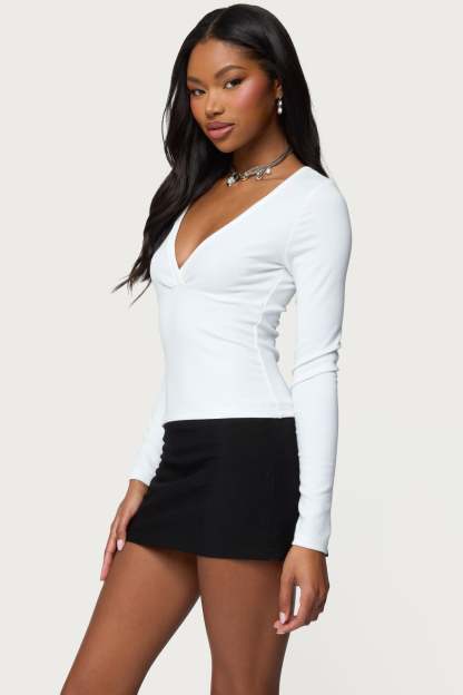 Doron V Neck Long Sleeve Top - WHITE