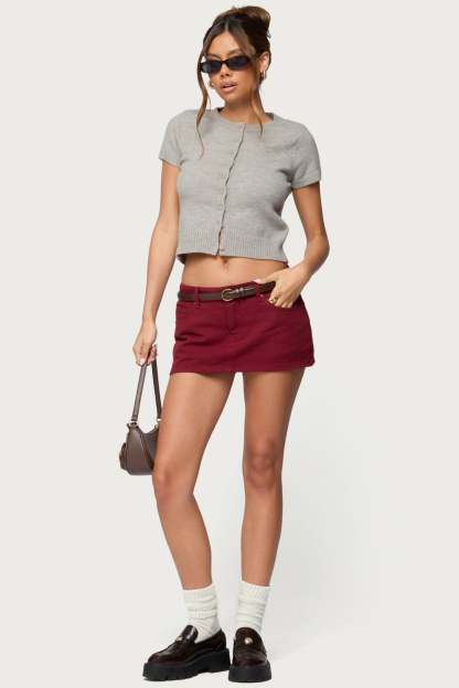 Camelia Denim Mini Skort - BURGUNDY
