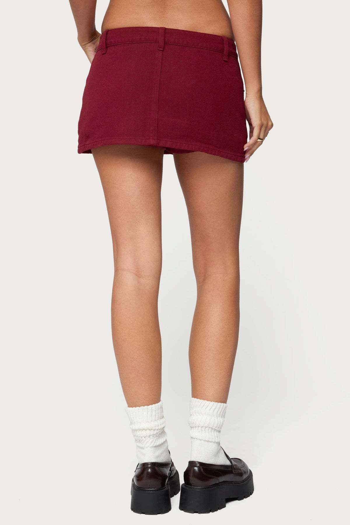 Camelia Denim Mini Skort - BURGUNDY