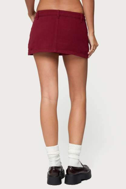 Camelia Denim Mini Skort - BURGUNDY