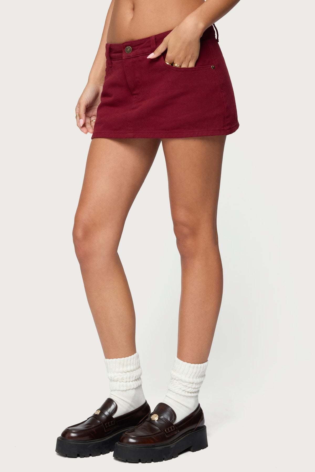 Camelia Denim Mini Skort - BURGUNDY