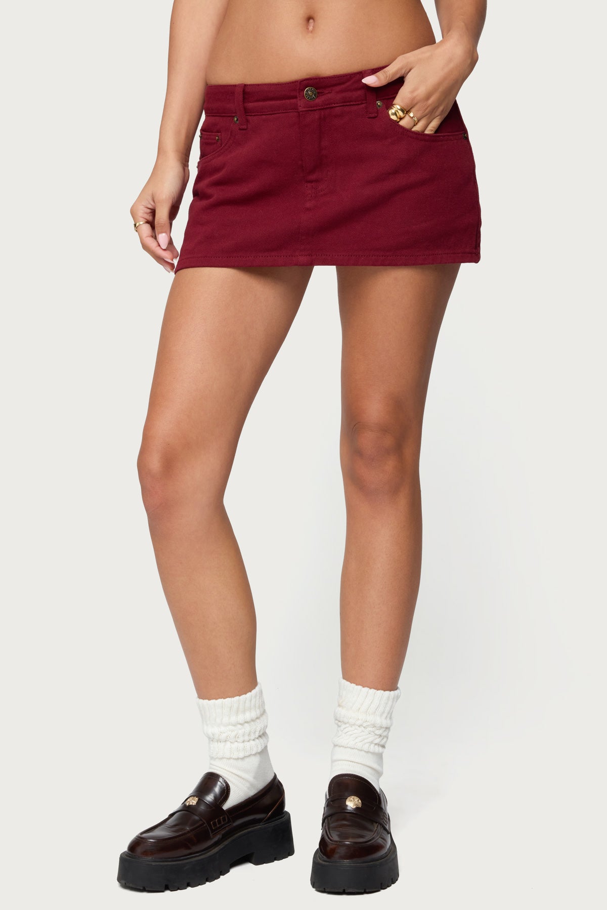 Camelia Denim Mini Skort - BURGUNDY