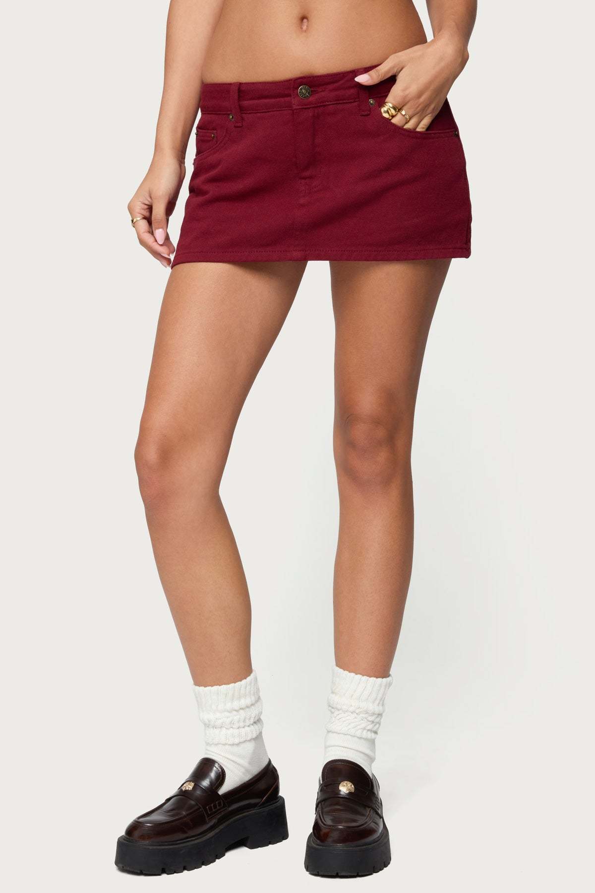 Camelia Denim Mini Skort - BURGUNDY