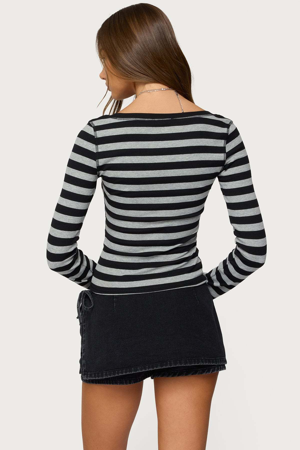 Rainey Striped Long Sleeve Top - BLACK-AND-GRAY
