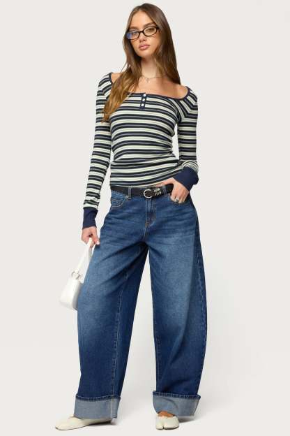 Kella Low Rise Baggy Jeans - DARK-BLUE-WASHED