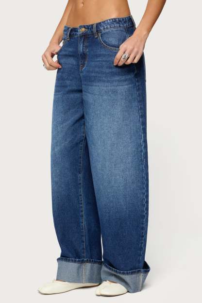Kella Low Rise Baggy Jeans - DARK-BLUE-WASHED
