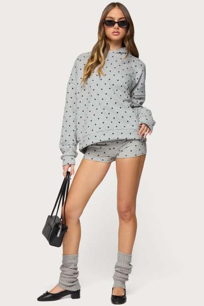 Chelsie Polka Dot Hoodie - GRAY-MELANGE