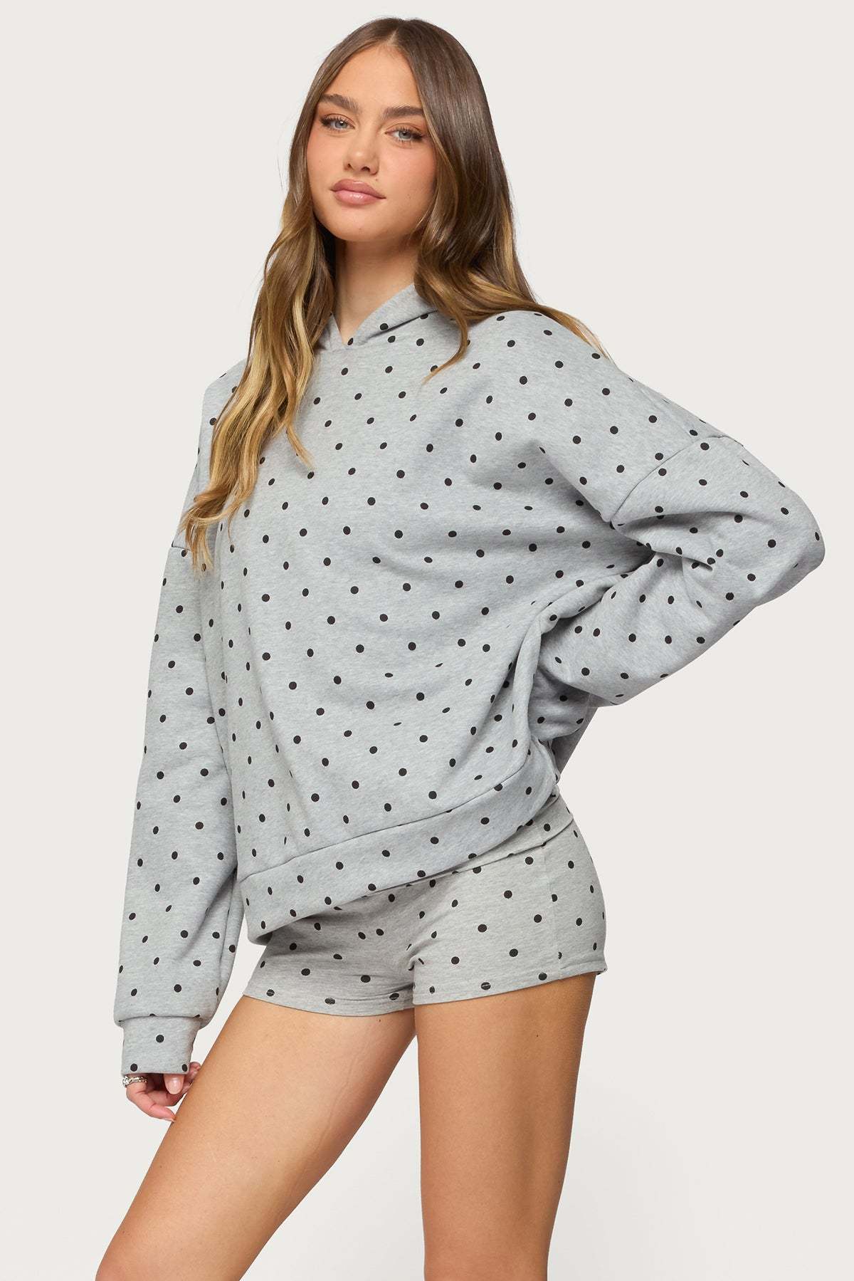 Chelsie Polka Dot Hoodie - GRAY-MELANGE