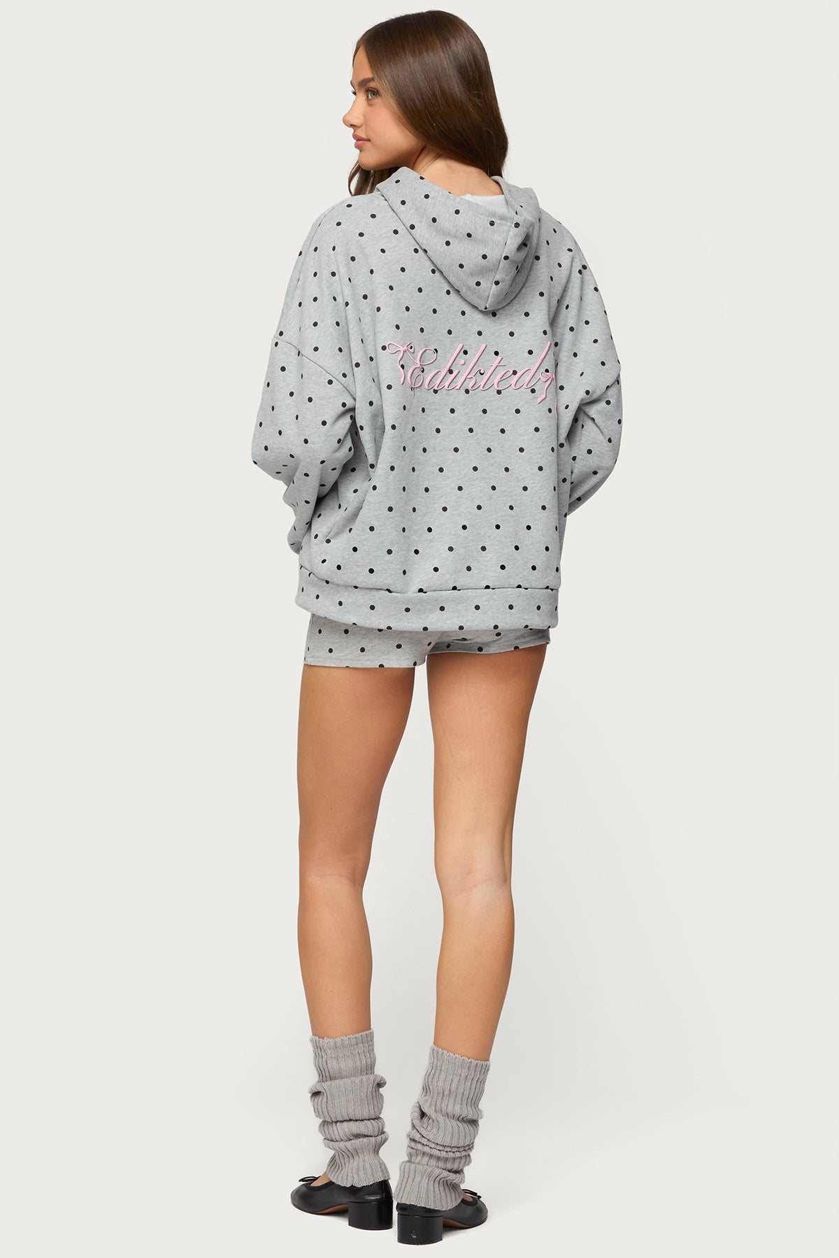 Chelsie Polka Dot Hoodie - GRAY-MELANGE
