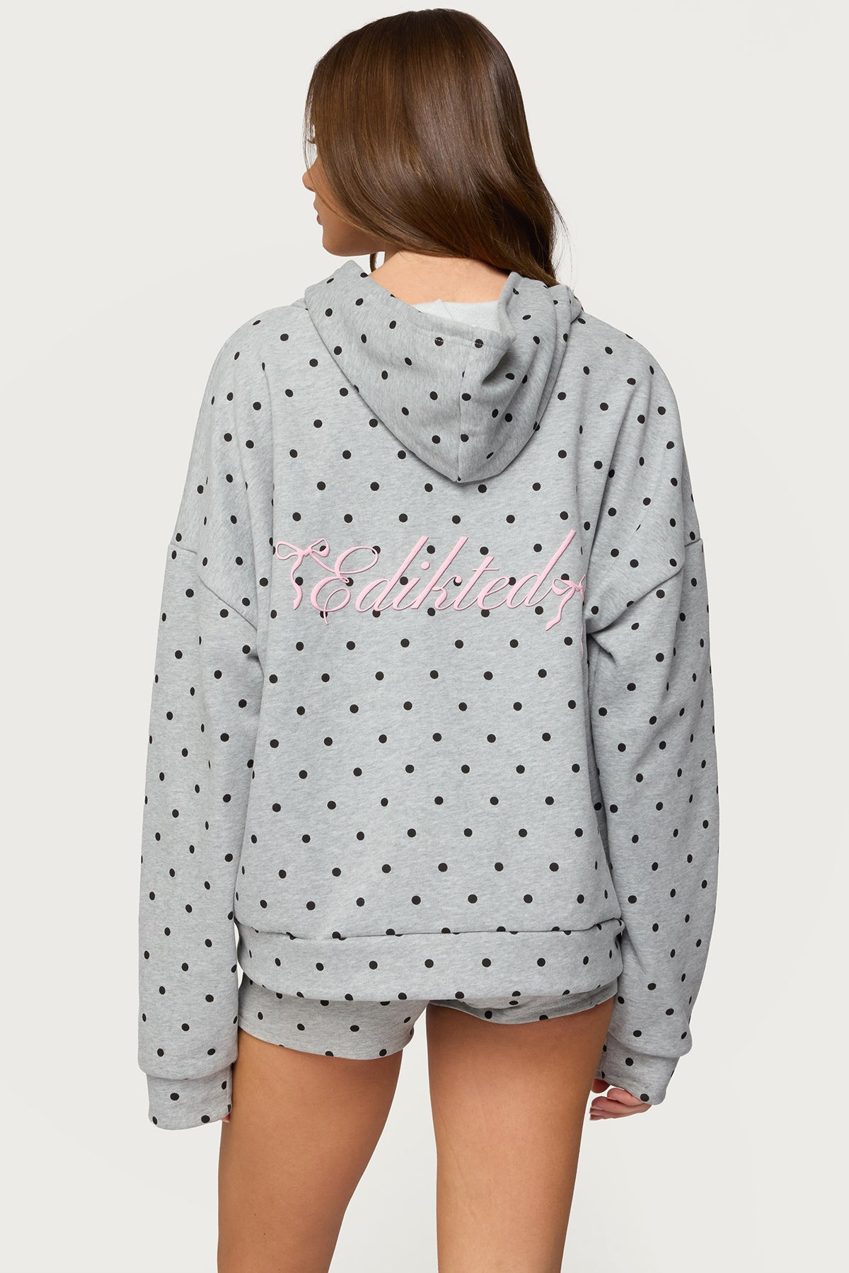 Chelsie Polka Dot Hoodie - GRAY-MELANGE