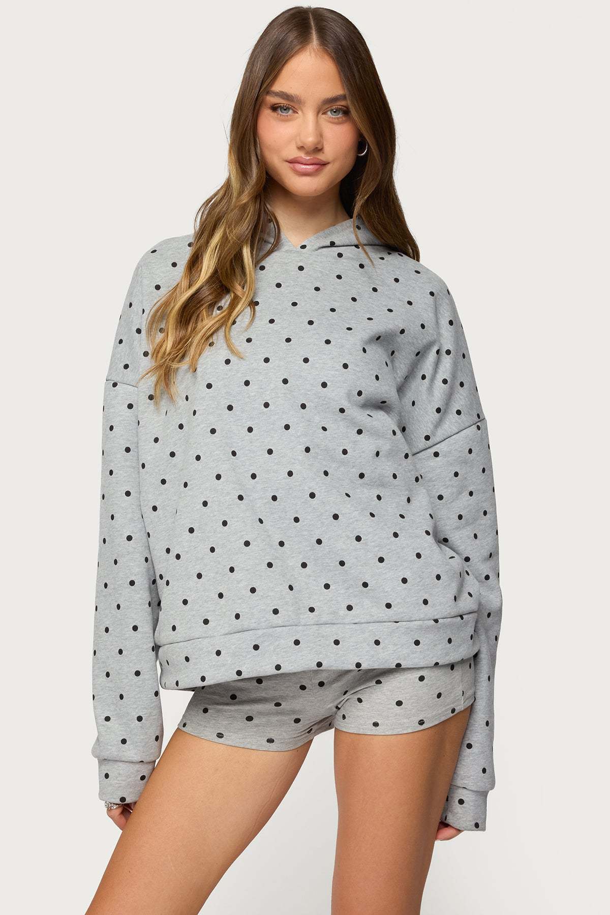 Chelsie Polka Dot Hoodie - GRAY-MELANGE