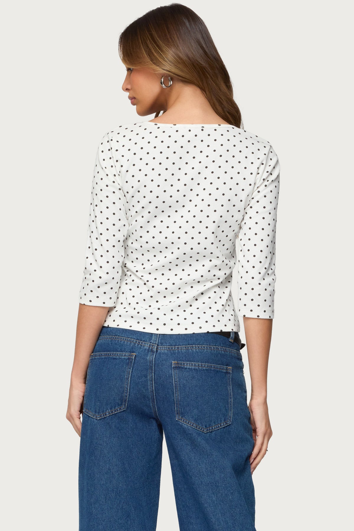 Lela Polka Dot Three-Quarter Sleeve Top - WHITE-AND-BLACK