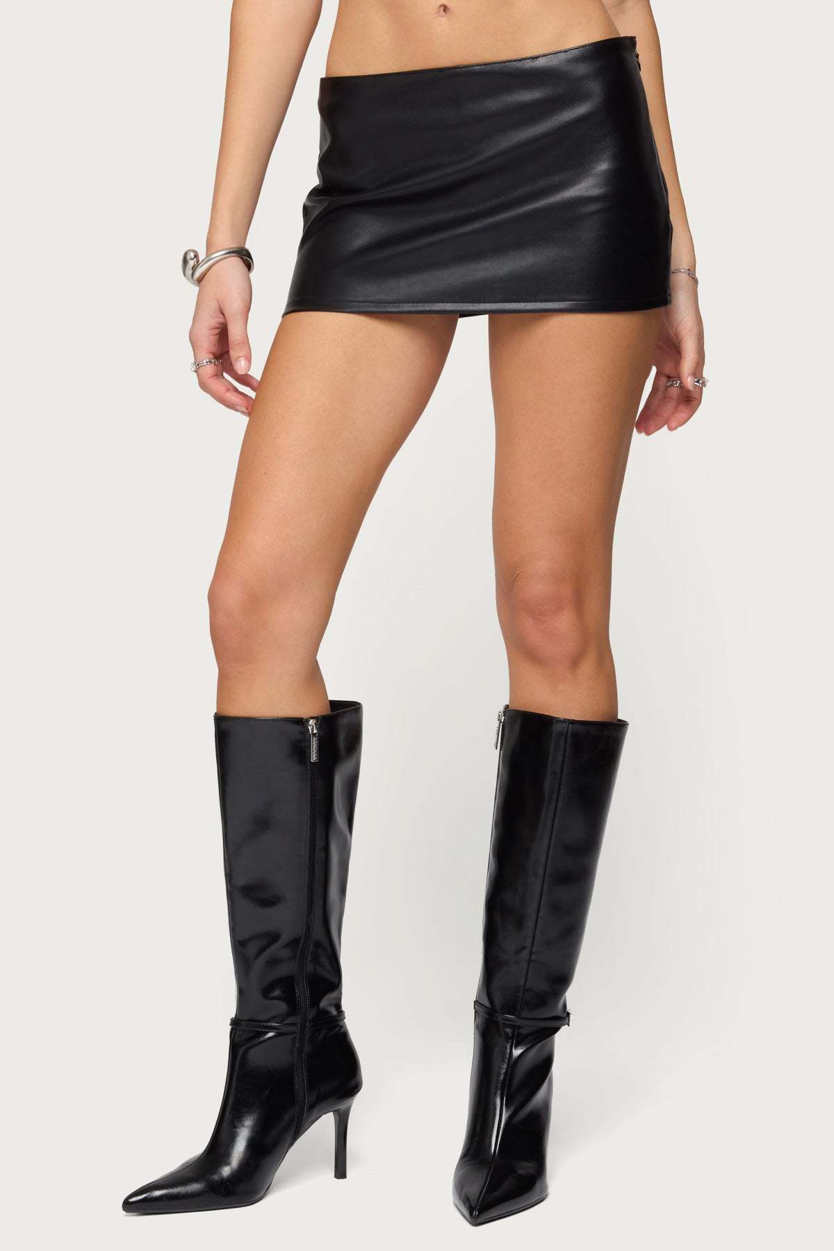 Viki Faux Leather Mini Skort - BLACK