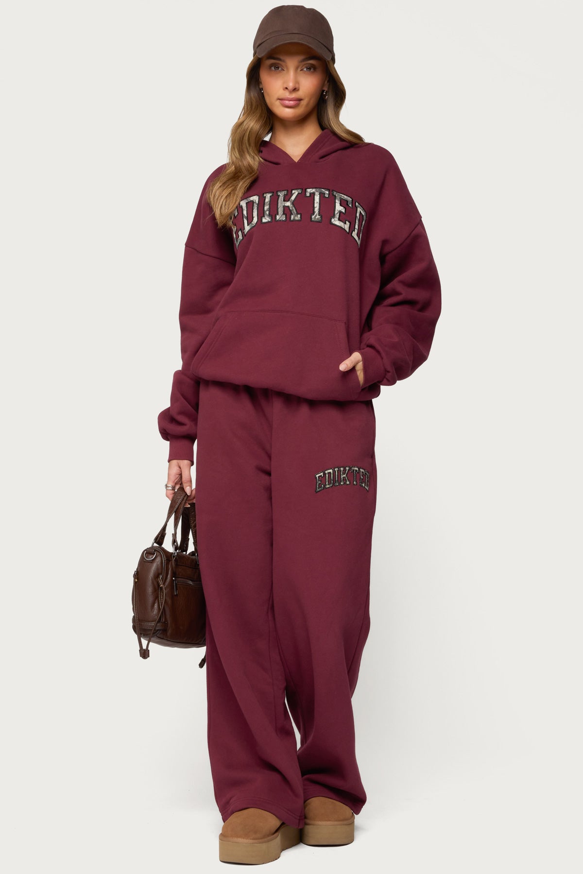 Edikted Crush Oversized Hoodie - BURGUNDY