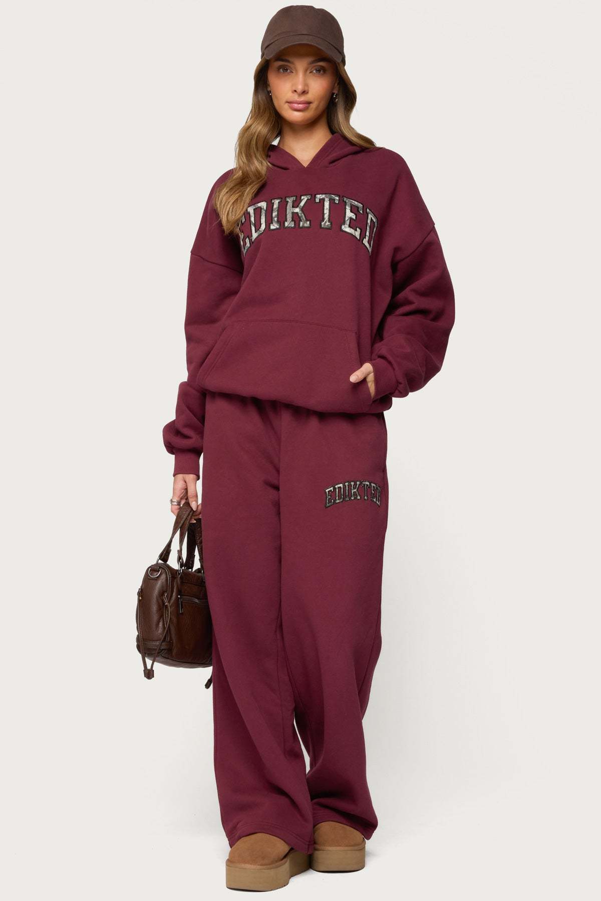 Edikted Crush Oversized Hoodie - BURGUNDY