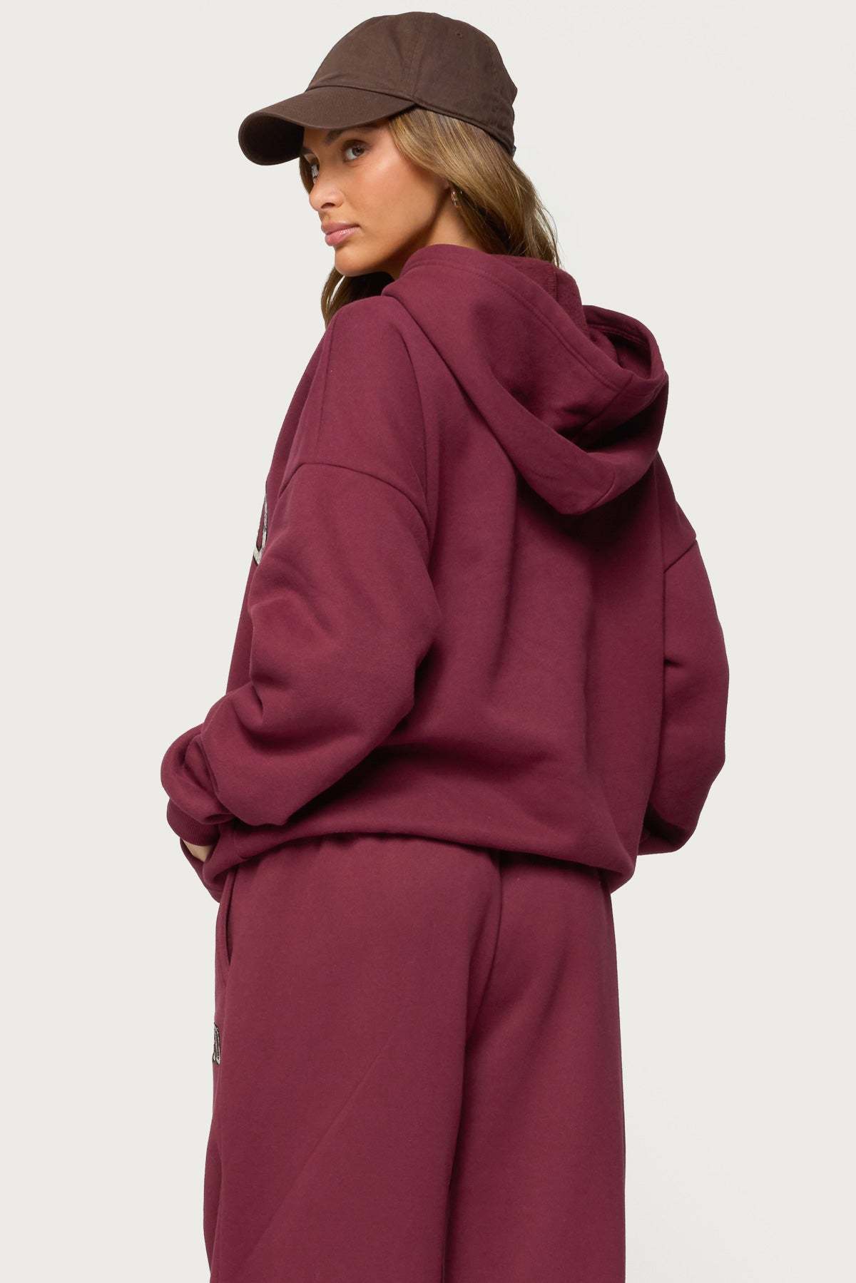 Edikted Crush Oversized Hoodie - BURGUNDY