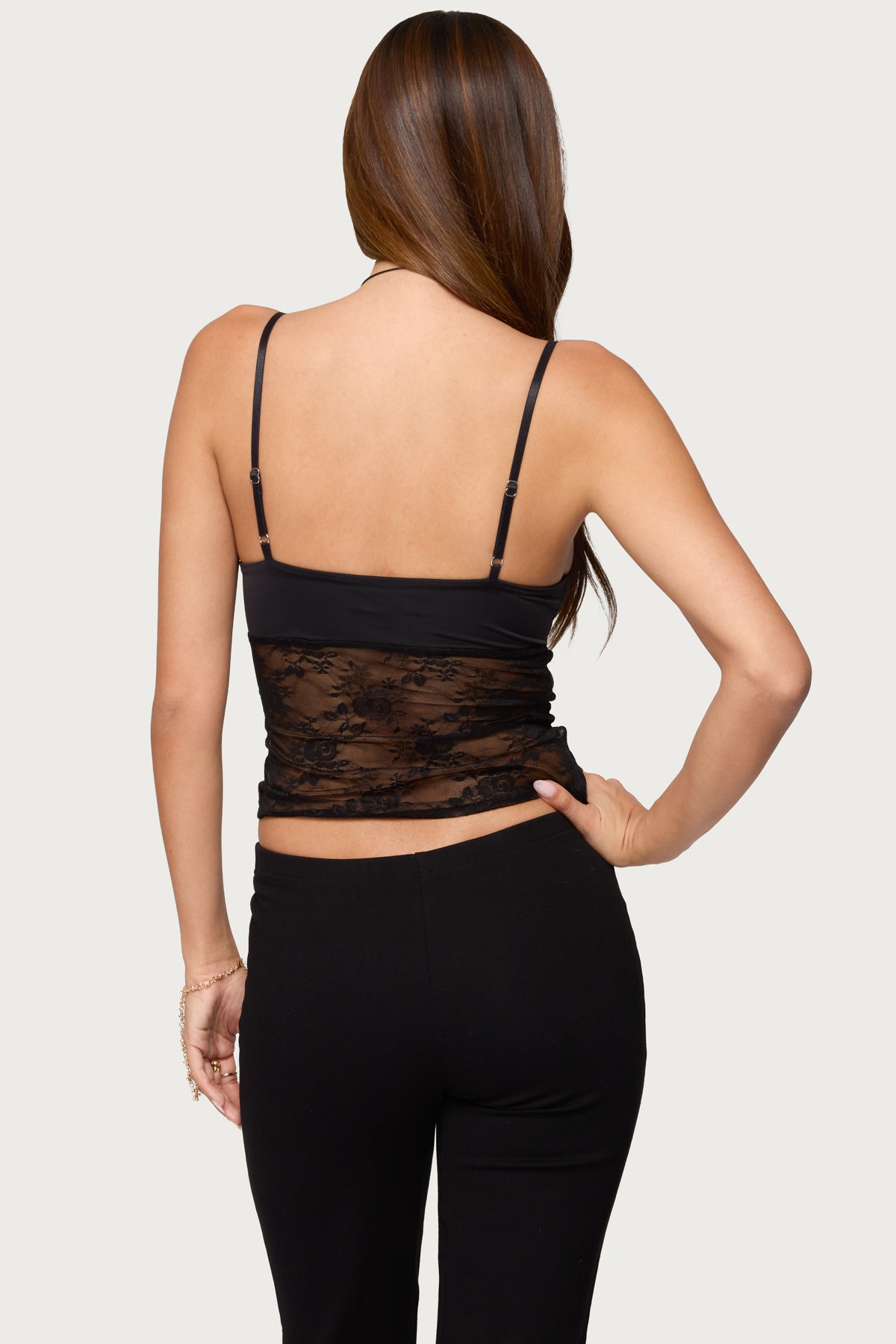 Damarie Cutout Ruched Sheer Lace Top - BLACK
