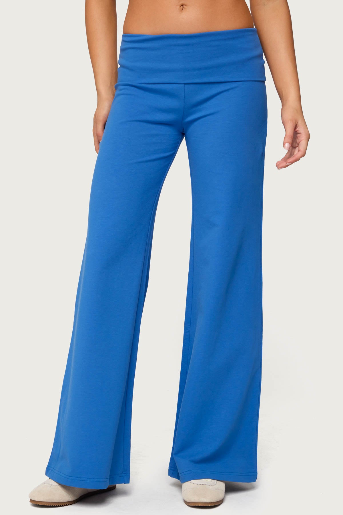 Wide Leg Foldover Pants - BLUE