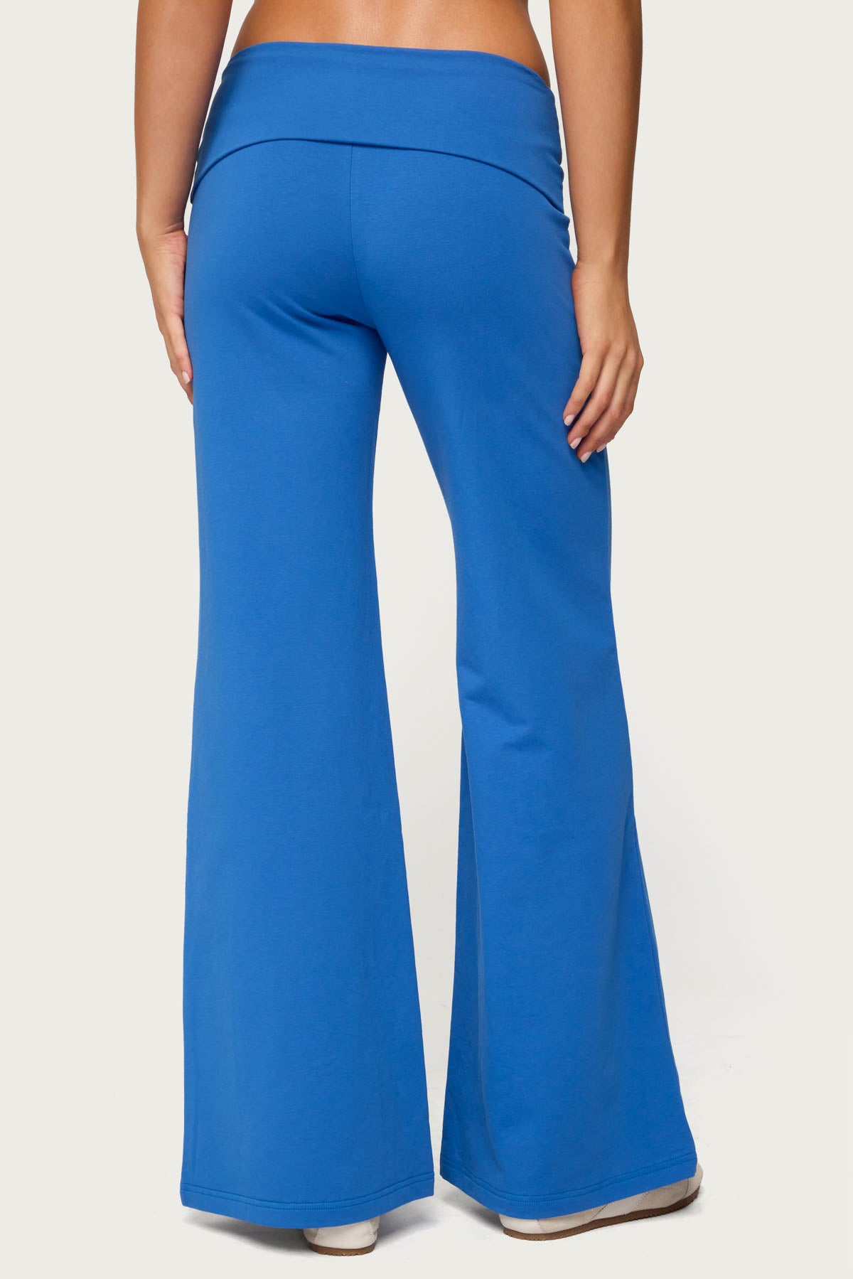 Wide Leg Foldover Pants - BLUE