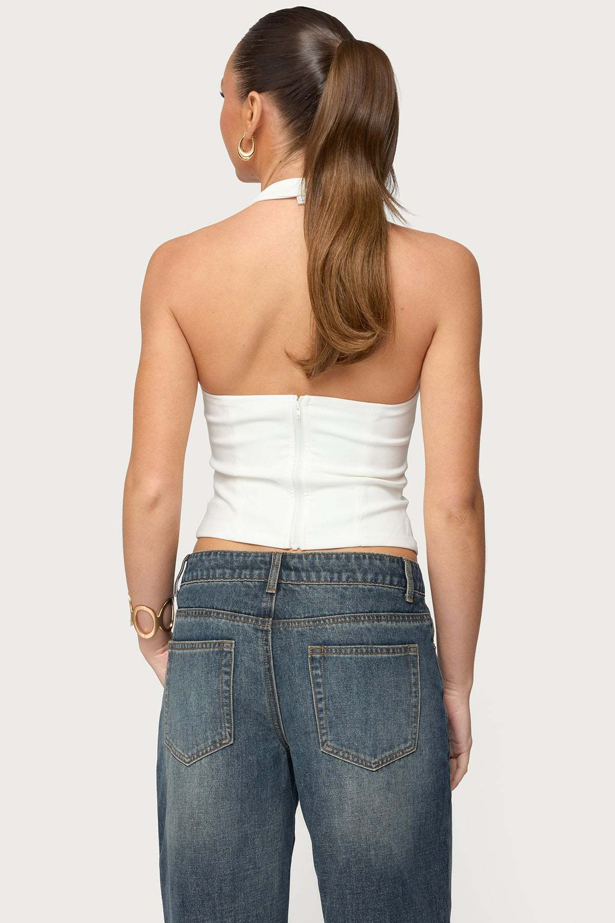 Stassy Abstract Cutout Halter Top - WHITE