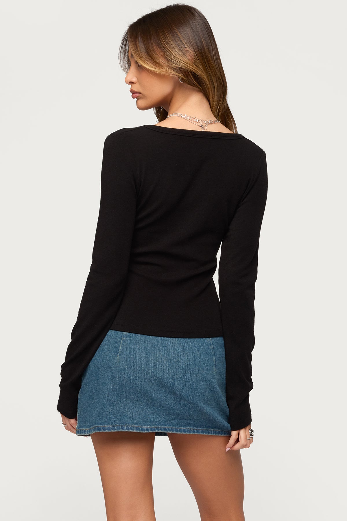 Doron V Neck Long Sleeve Top - BLACK