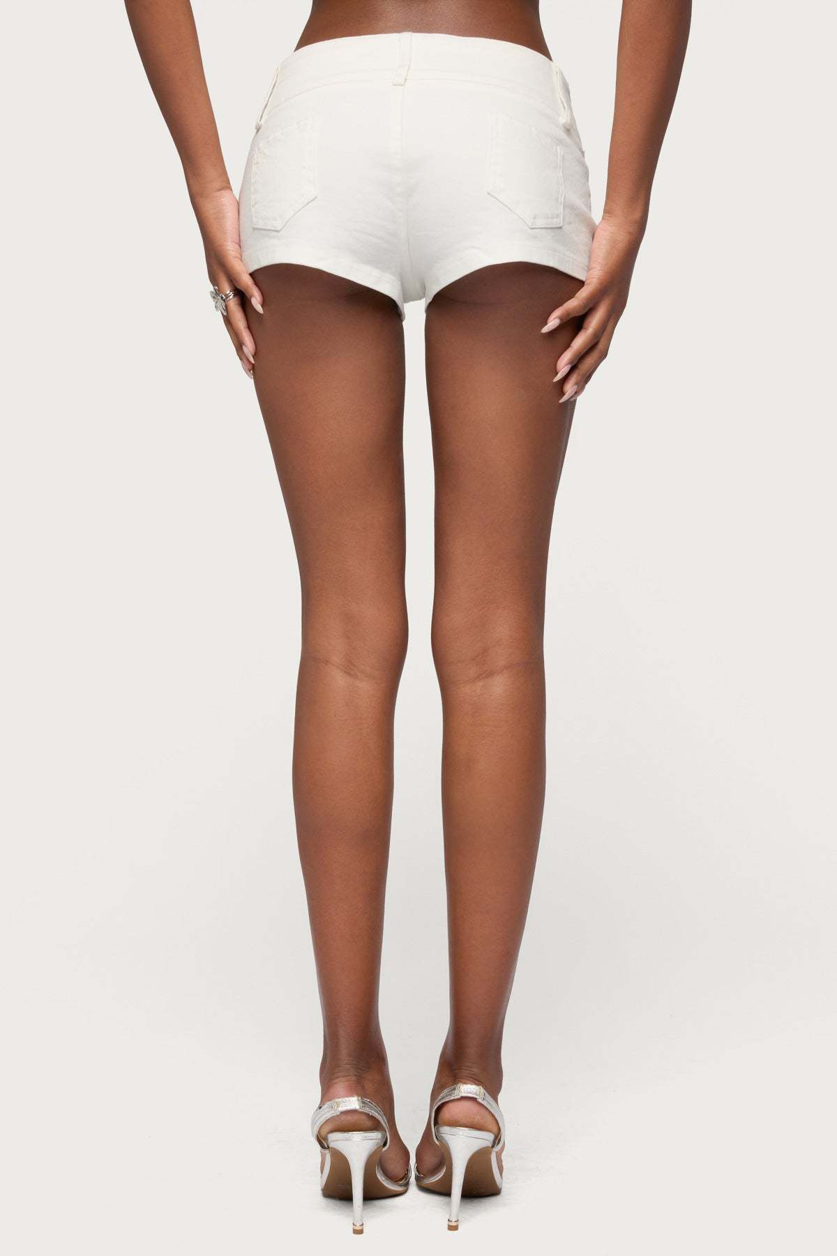 Studded Belt Denim Micro Shorts - WHITE